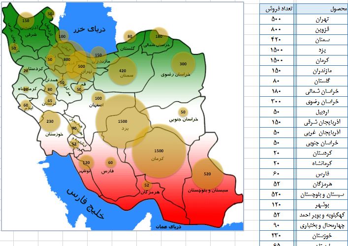 نمودار حبابی نقشه ایران